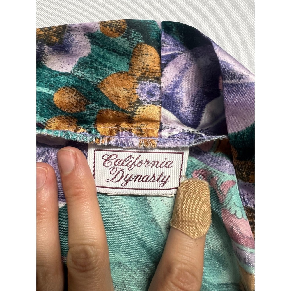 Vintage Floral Satin Robe Long Kimono Large Maximalist Lounge Regency - Picture 4 of 10